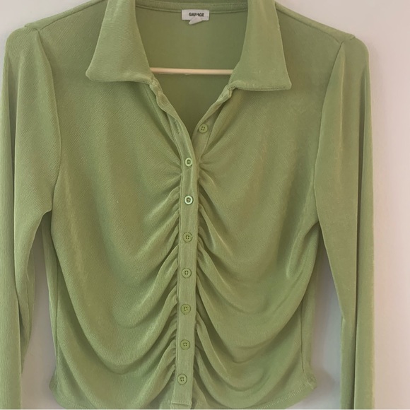 Garage Slinky Green Button Up Shirt Collar Long Sleeve Rushing Womens Medium M - Picture 3 of 10